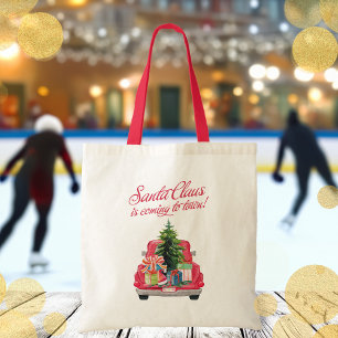 Tote Bag Le Père Noël Vient À La Ville Camion Rouge