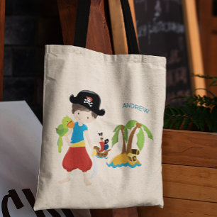 Tote Bag Le Petit Pirate de Garçon au trésor et au perroque