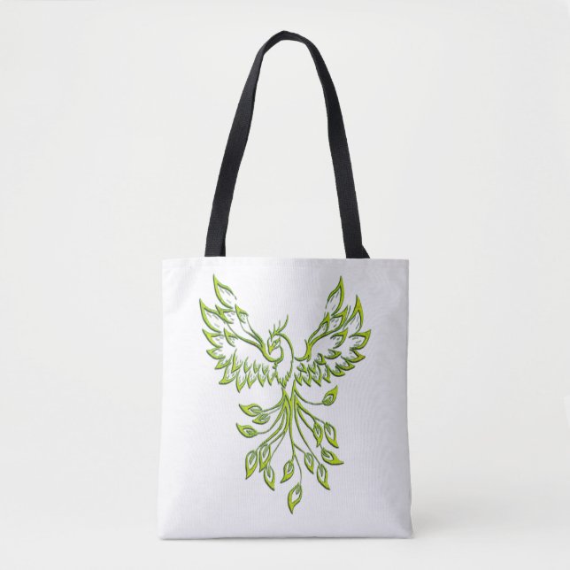 Tote Bag Le Phoenix vert se lève en blanc (Devant)