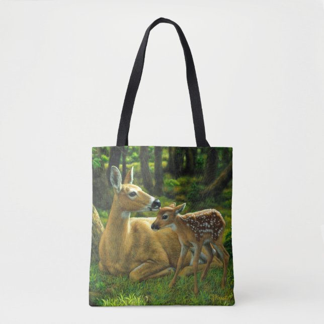 Tote Bag Le printemps blanc Fawn et la mère Deer (Devant)