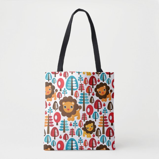 Tote Bag le rétro lion mignon badine l'illustration (Devant)