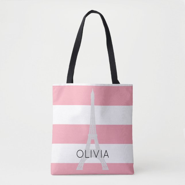 Tote Bag Le rose barre le nom fait sur commande de Tour (Devant)