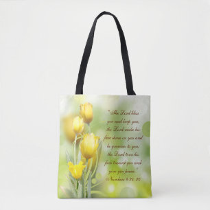 Tote Bag Le Seigneur Vous Bénit La Bible Verse Tulipes Jaun