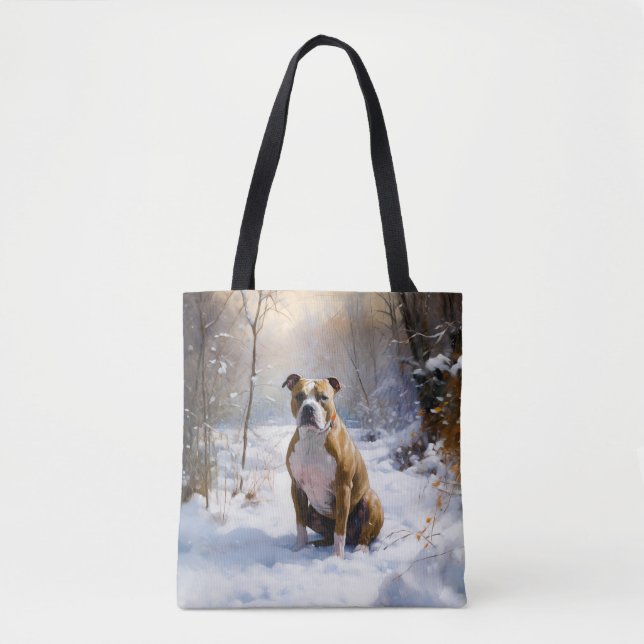 Tote Bag Le Staffordshire Américain Laisser Neige Noël (Devant)