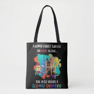 Tote Bag Le Vin Seul Elle A Aussi Besoin D'Un Berger Allema