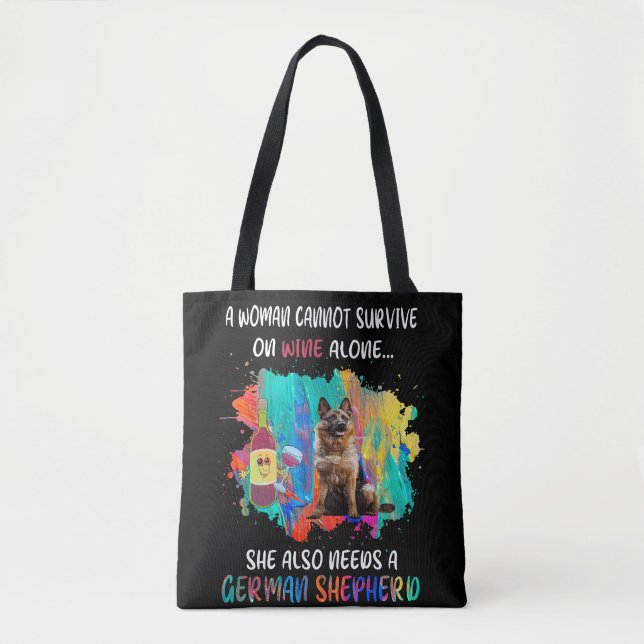 Tote Bag Le Vin Seul Elle A Aussi Besoin D'Un Berger Allema (Devant)