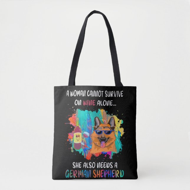 Tote Bag Le Vin Seul Elle A Aussi Besoin D'Un Berger Allema (Devant)