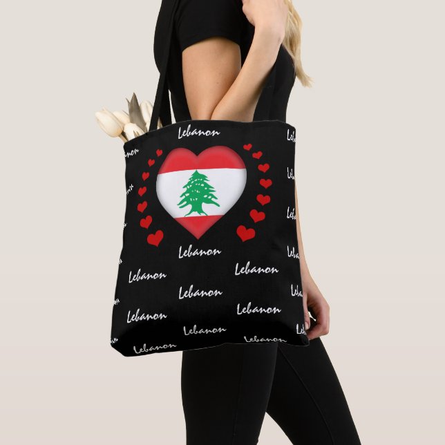 Tote Bag Lebanon Flag & Heart, mode/sport du drapeau libana (De près)
