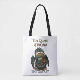 Tote Bag Lectrice de fantasy, bibliothécaire dragon   La qu