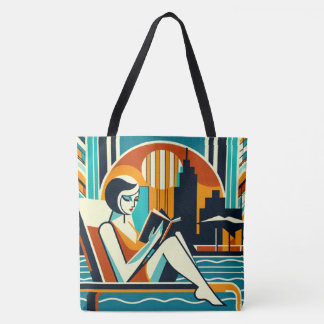 Tote Bag Lecture du livre Poolside Art Déco Design