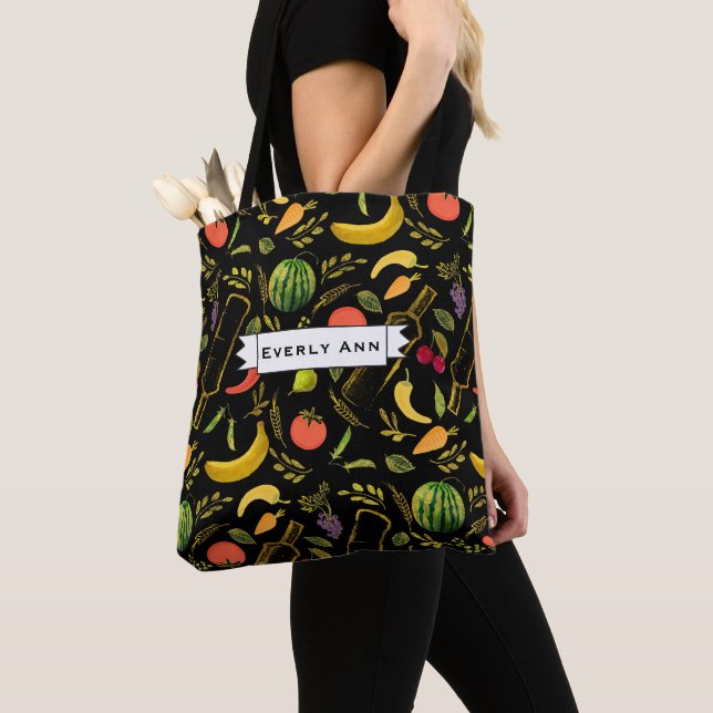 Tote Bag Légumes et bouteilles d'or Motif de hipster de foi (De près)