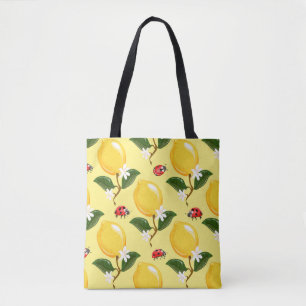 Tote Bag Lemon Ladybug : Motif jaune tropical.