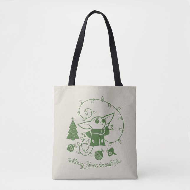 Tote Bag L'enfant | Merry Force be with You - Vert (Devant)