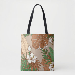 Tote Bag Léopard fourrure tropicale feuille fleurs d'hibisc