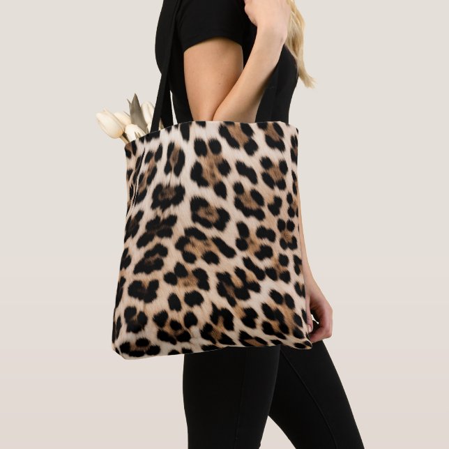 Tote Bag Léopard noir Brown crémeux (De près)