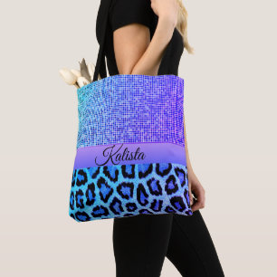 Tote Bag Leopard pourpre et bleu et percé Personnalisé