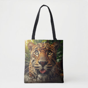 Tote Bag Léopard regarde alors qu'il lave l'eau dans la jun