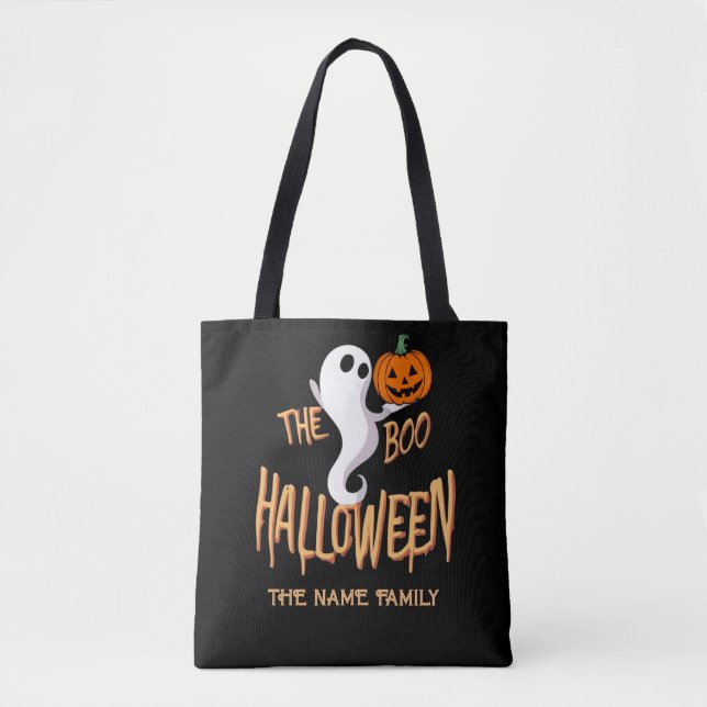 Tote Bag L'équipage Boo Halloween Black Orange - Nom de fam (Devant)