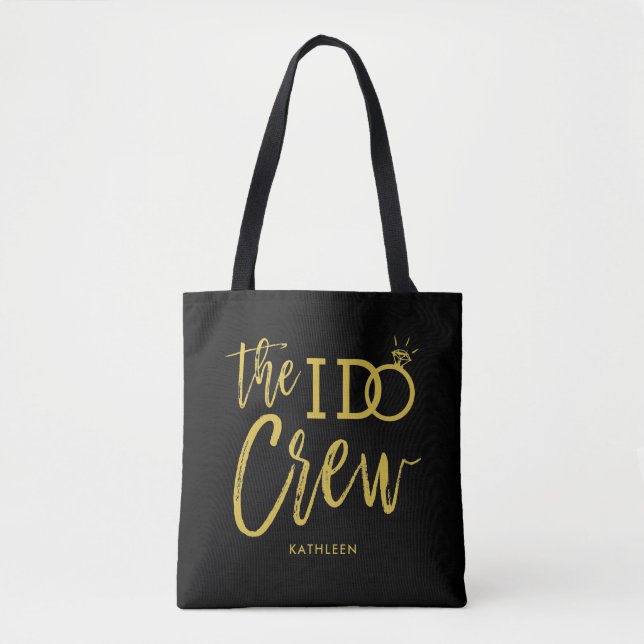 Tote Bag L'équipage I Do | Noir de fête de mariage | Or (Devant)