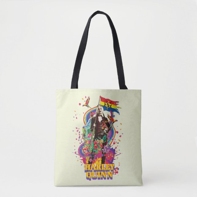 Tote Bag L'équipe du suicide | Harley Quinn Flowers & Rainb (Devant)