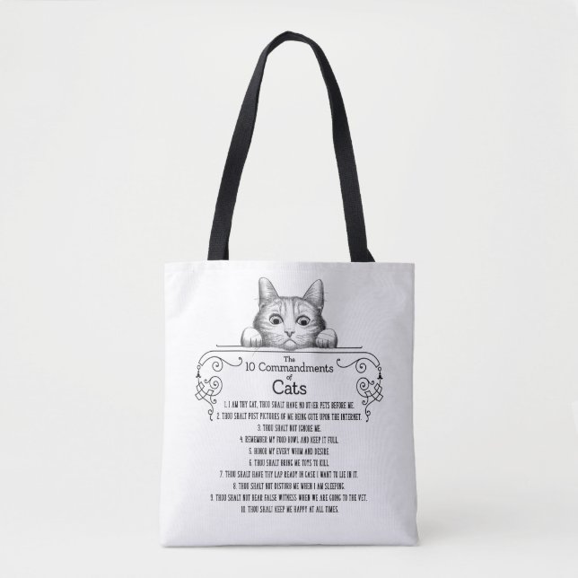Tote Bag Les 10 commandements des chats drôles (Devant)