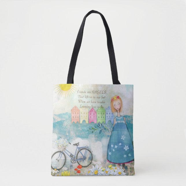 Tote Bag Les Amis Sont Des Anges Illustration De Citation (Devant)