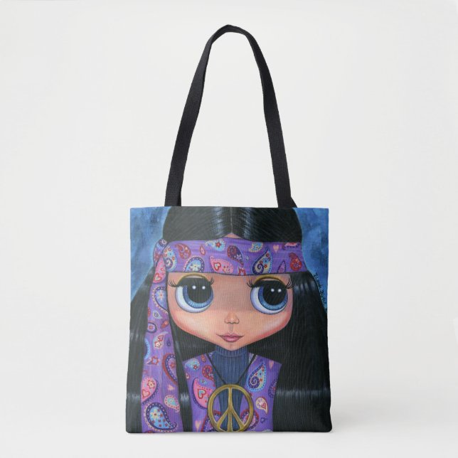 Tote Bag Les années 1960 pourpres de Paisley de poussin (Devant)