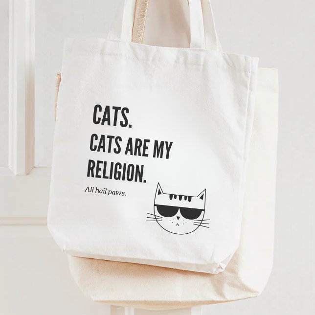 Tote Bag Les Chats Sont Ma Religion Citation Amusante Impre (Créateur téléchargé)