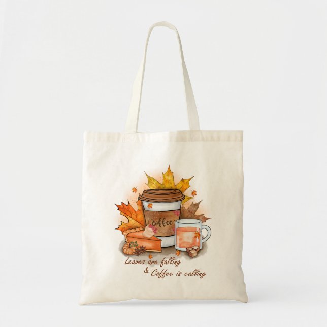 Tote Bag Les feuilles tombent, le café appelle  (Devant)
