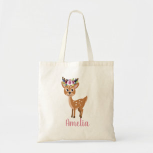 Tote Bag Les filles adorent le cerf rose et les fleurs Les 