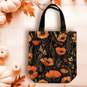 Tote Bag Les fleurs orange d'automne sur le noir
