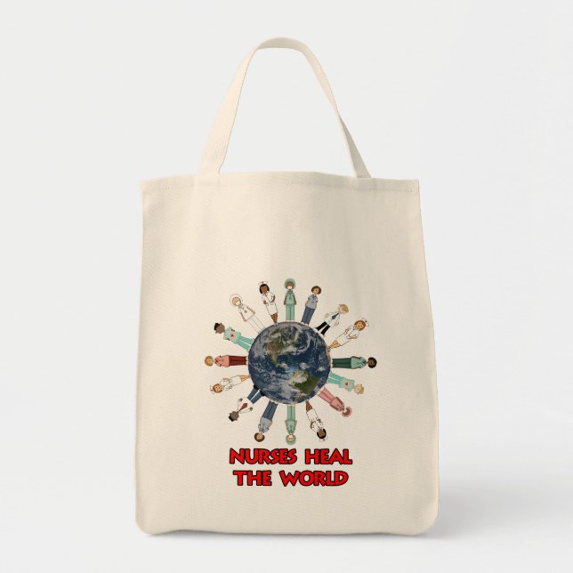 Tote Bag Les infirmières guérissent le monde le texte rouge (Devant)