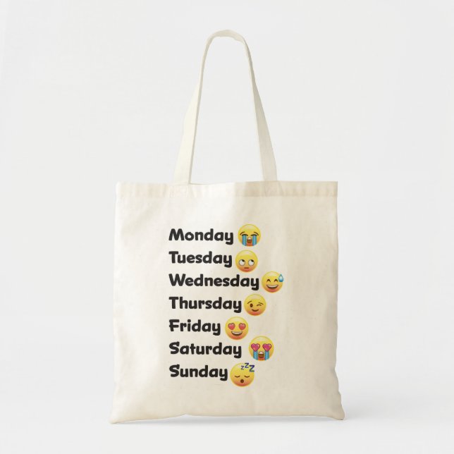 Tote Bag Les jours drôles de la semaine Emoji fait face à (Devant)