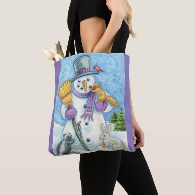 Tote Bag Les mignons animaux construire un bonhomme de neig (De près)