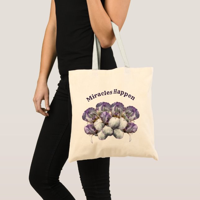 Tote Bag Les miracles se produisent Iris Fleurs Inspiration (Devant (produit))