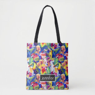 Tote Bag Les perroquets d'aquarelle   ajoutent votre nom