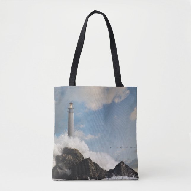 Tote Bag Les phares | Phare Avec Vagues De Crise (Devant)