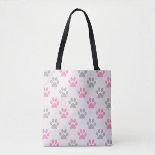 Tote Bag Les Pink and Grey Puppy paws