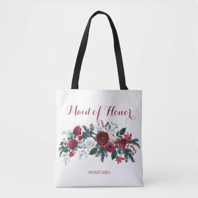 Tote Bag Les pivoines d'hiver bouquet d'aquarelle bonne d'h (Devant)