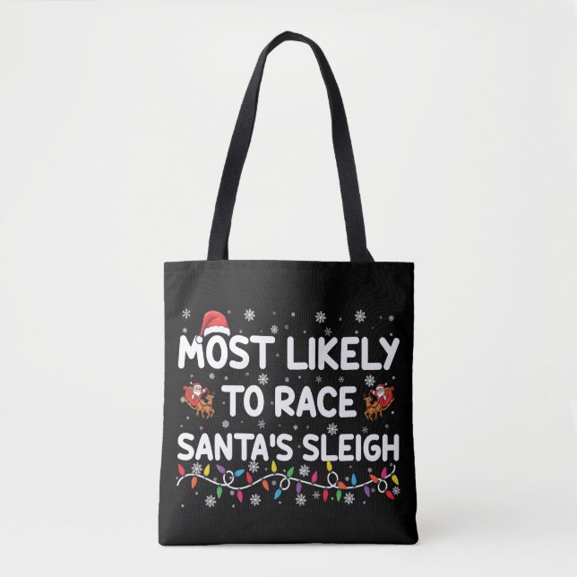Tote Bag Les Plus Probables À La Course Santas Sleigh Noël  (Devant)