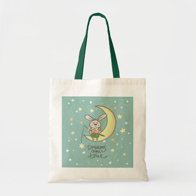 Tote Bag Les rêves deviennent réalité | Lapin sur la Lune (Devant)