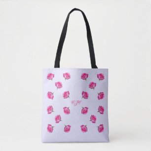 Tote Bag Les roses roses décorés d'un monogramme tout plus