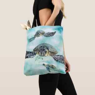 Tote Bag Les tortues de mer de couleur marine sous la mer