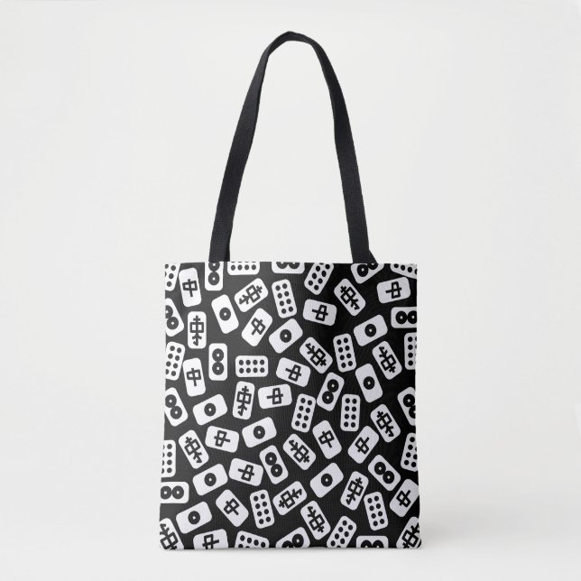 Tote Bag Les tuiles du Mahjong sont blanches sur noir (Devant)