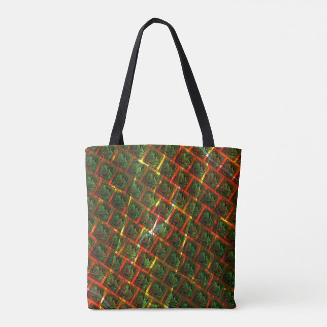 Tote Bag 'Les yeux encadrés verts', rayures ou grille rouge (Dos)
