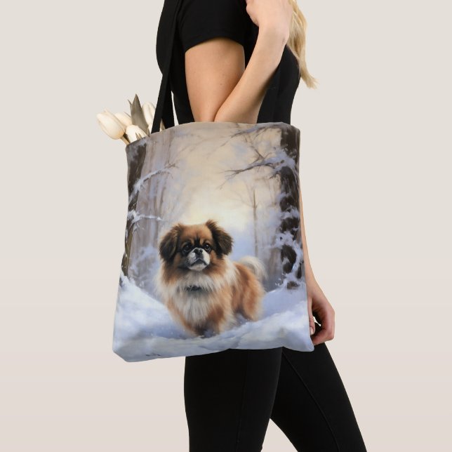 Tote Bag L'Espagnol Tibétain Laissons Il Neige Noël (De près)