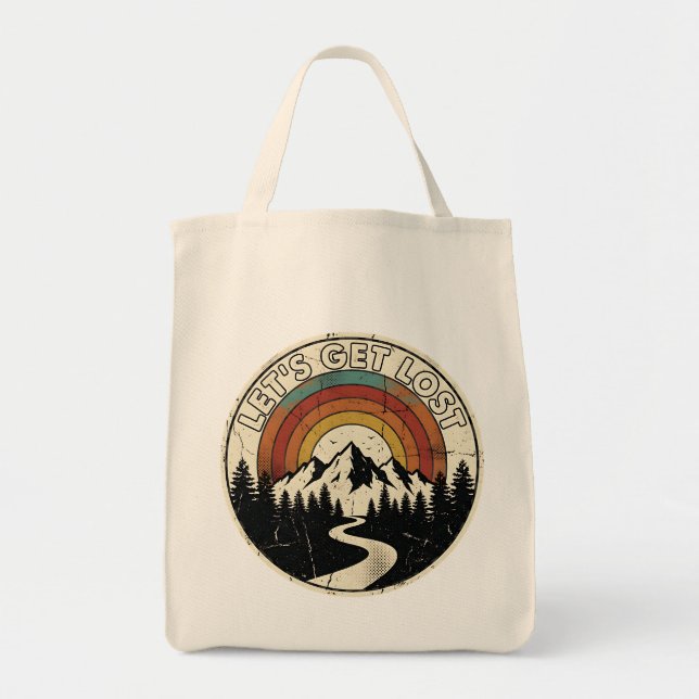 Tote Bag Let’s Get Lost Retro Mountain Adventure Outdoor (Devant)