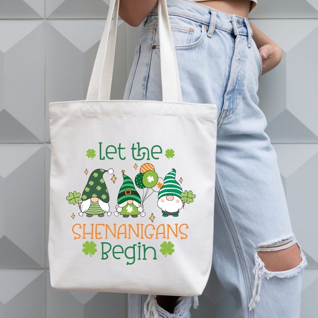 Tote Bag Let the Shenanigans Begin Gnome St. Patrick’s Day (Créateur téléchargé)