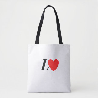 Tote Bag Letter L Heart - Valentine Initial Love Design
