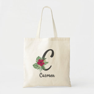 Tote Bag Lettre "C" de monogramme de bouquet tropical flora